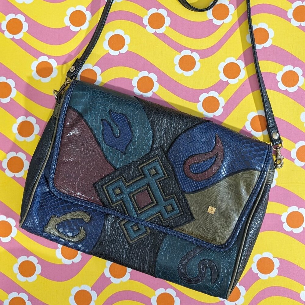 1980s NAS Bag | Funky Retro Snake Skin Patchwork Pattern Crossbody Purse